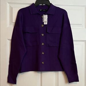 NY&C Button‑Front Shacket Cardigan Purple - Women’s M - NWT